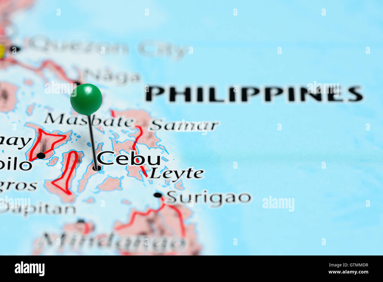 Cebu coincé sur une carte de Philippines Banque D'Images