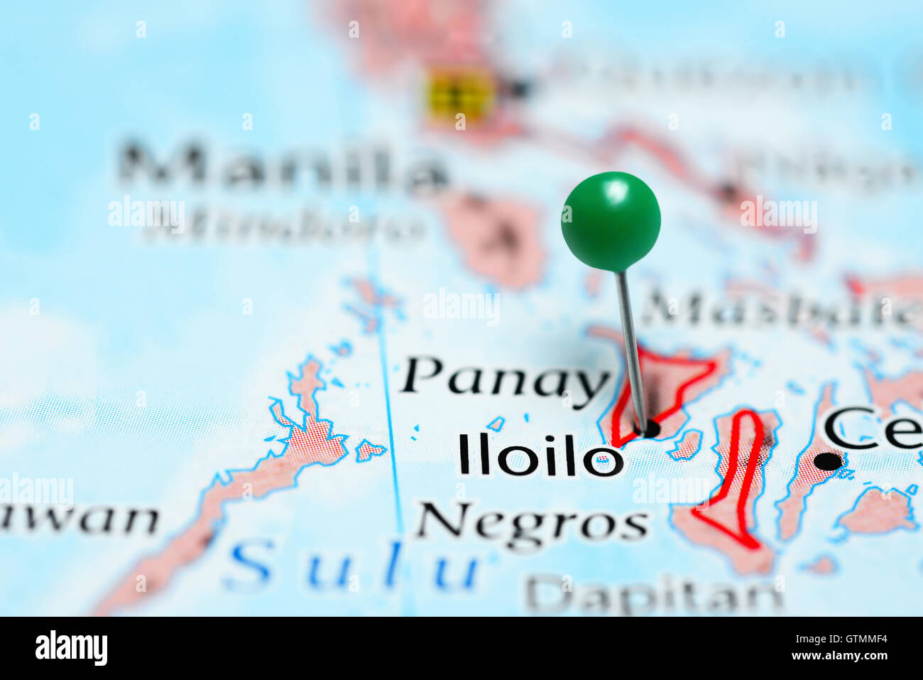 Iloilo coincé sur une carte de Philippines Banque D'Images