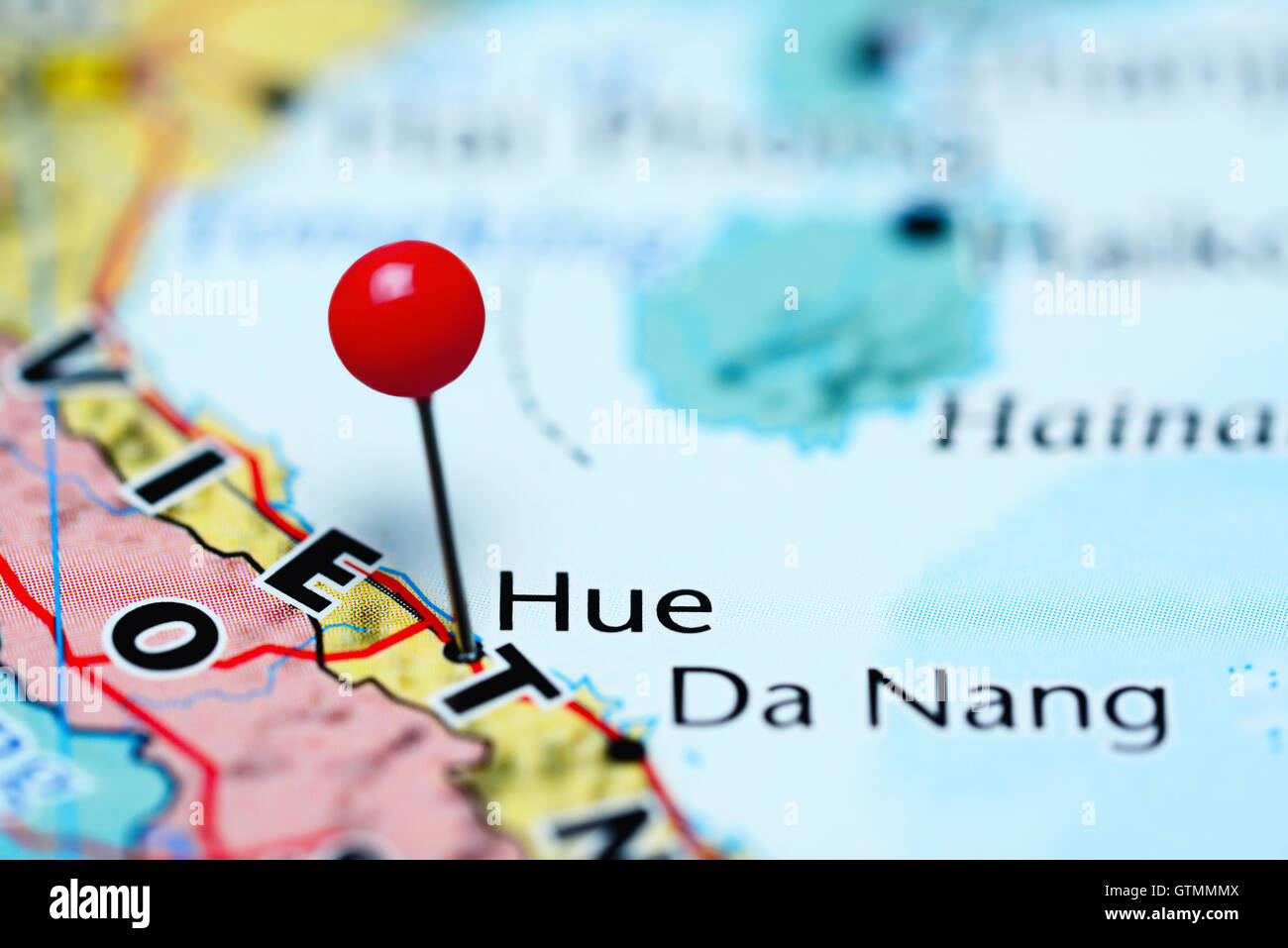 Hue épinglée sur une carte du Vietnam Banque D'Images