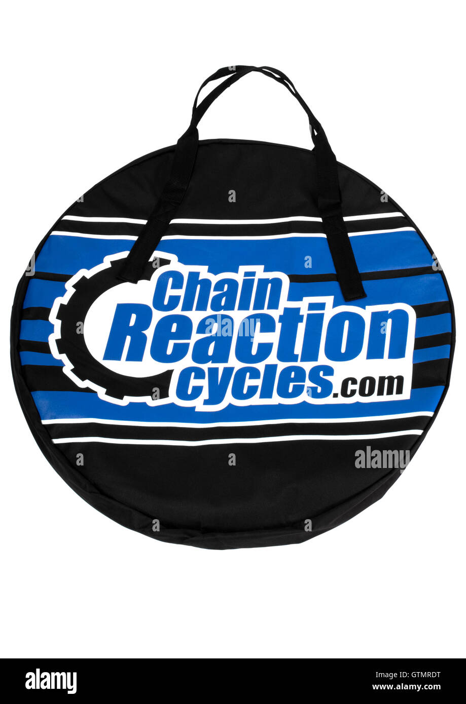 Cycles de réaction en chaîne de sac de roues sur fond blanc Banque D'Images