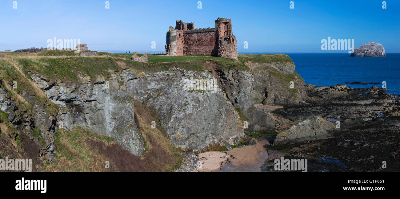 Un jour paysage vue sur le Château de Tantallon et Bass Rock près de North Berwick en Écosse Banque D'Images