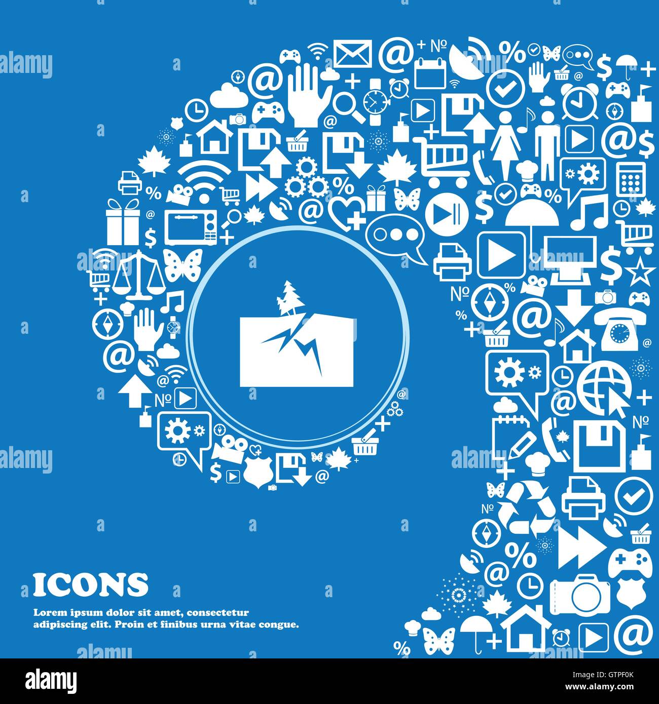 L'assurance des biens de l'icône . Bel ensemble de belles icônes spirale torsadée dans le centre d'une grande icône. Vector Illustration de Vecteur