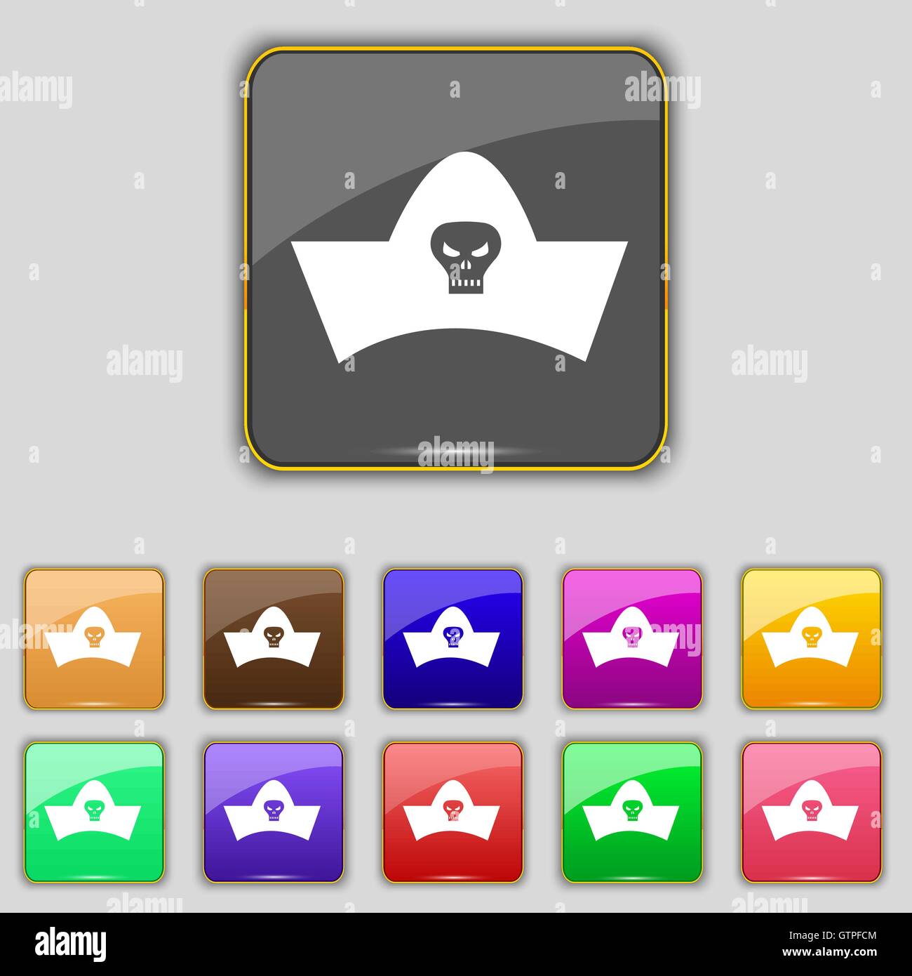 Chapeau de pirate noir avec tête de mort signe l'icône. Set avec 11 boutons de couleur pour votre site. Vector Illustration de Vecteur Chapeau de pirate noir avec tête de mort signe l'icône. Set avec 11 boutons de couleur pour votre site. Vector Illustration de Vecteur