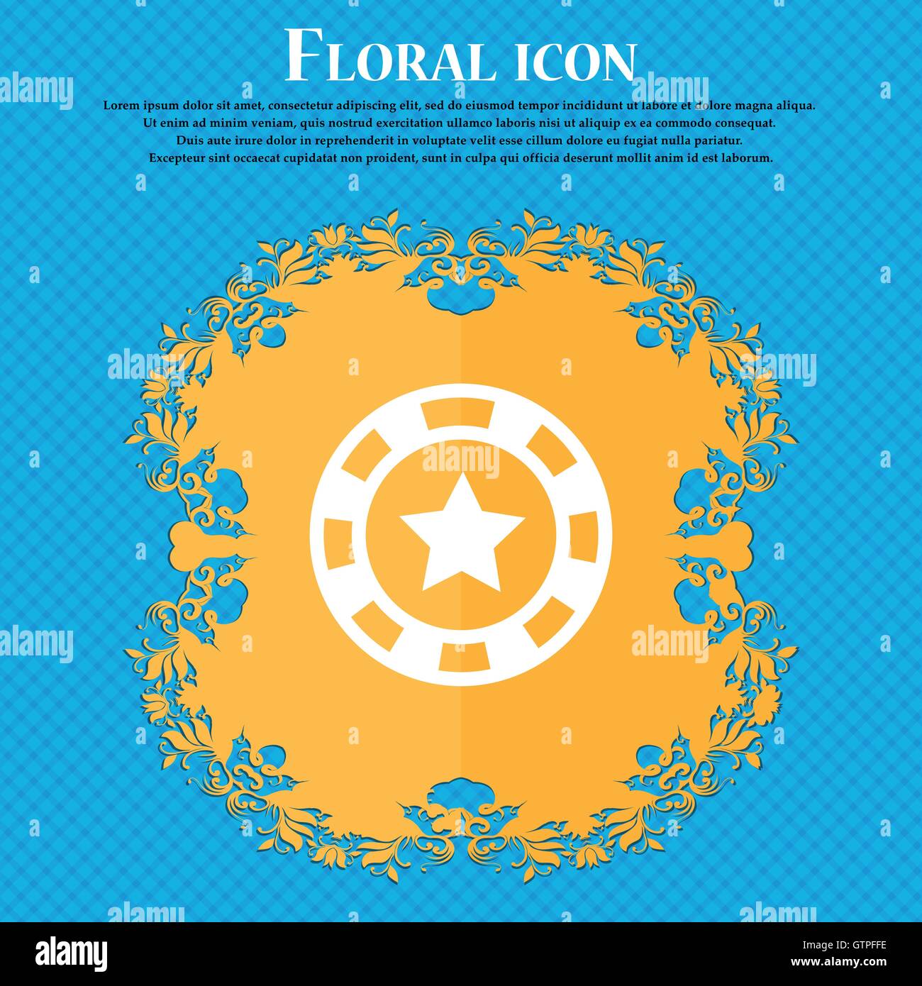 Icône Icône ou jetons. Design plat floral sur un fond abstrait bleu avec place pour votre texte. Vector Illustration de Vecteur