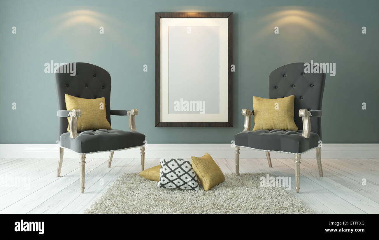 Photo Frames Avec Bergeres Gris Foncé Et Vert Clair De