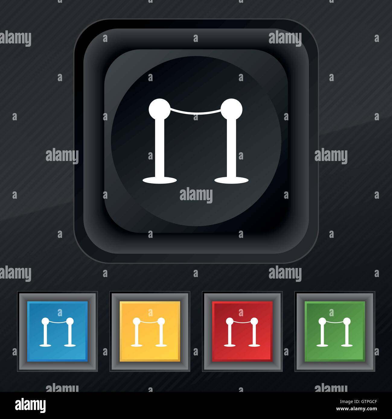 L'icône de la ligne de clôture cinéma symbole. Ensemble de cinq boutons coloré et élégant sur la texture noire pour votre conception. Vector Illustration de Vecteur