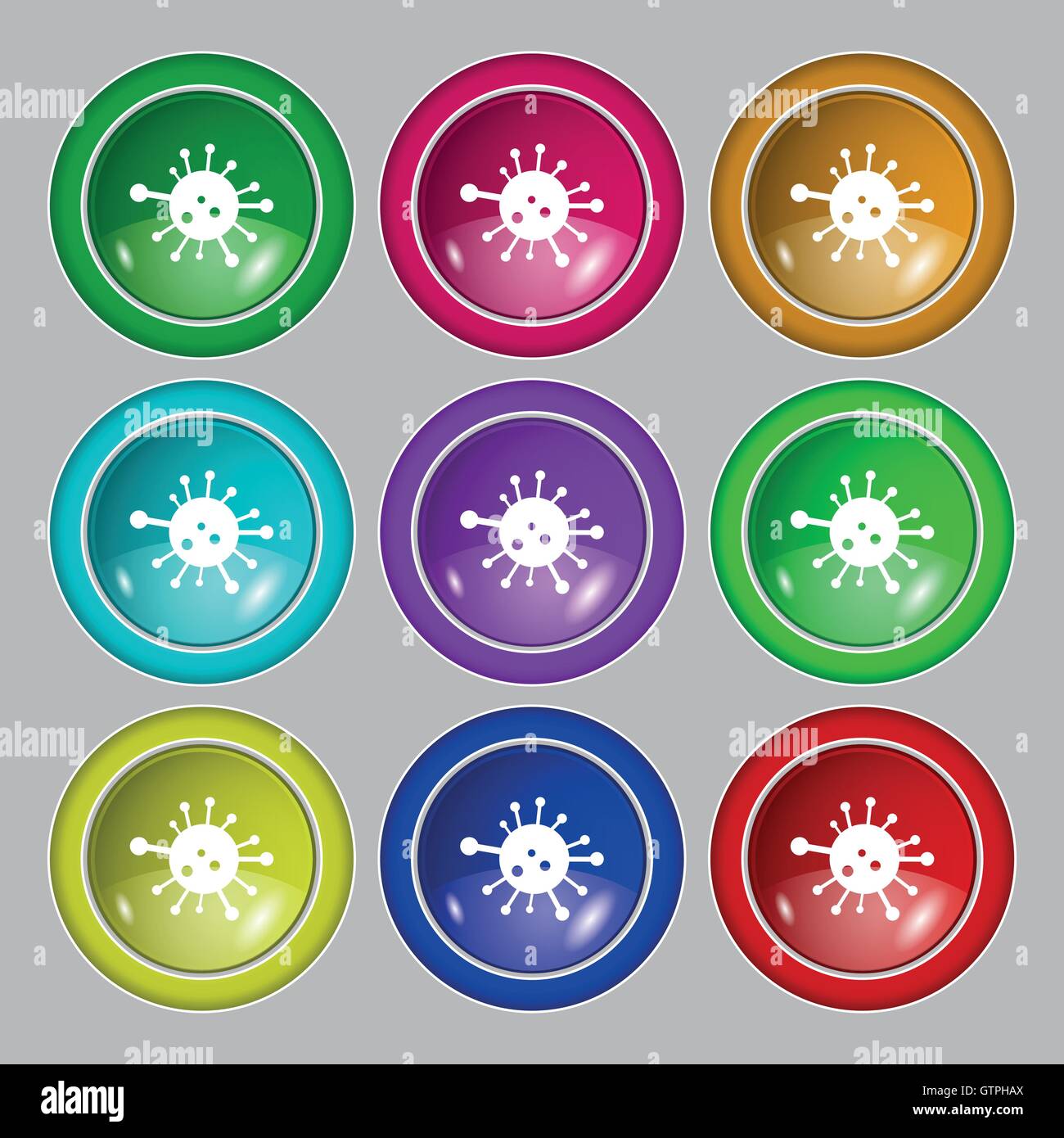 L'icône de bactéries signe. symbole sur neuf boutons colorés. Vector Illustration de Vecteur