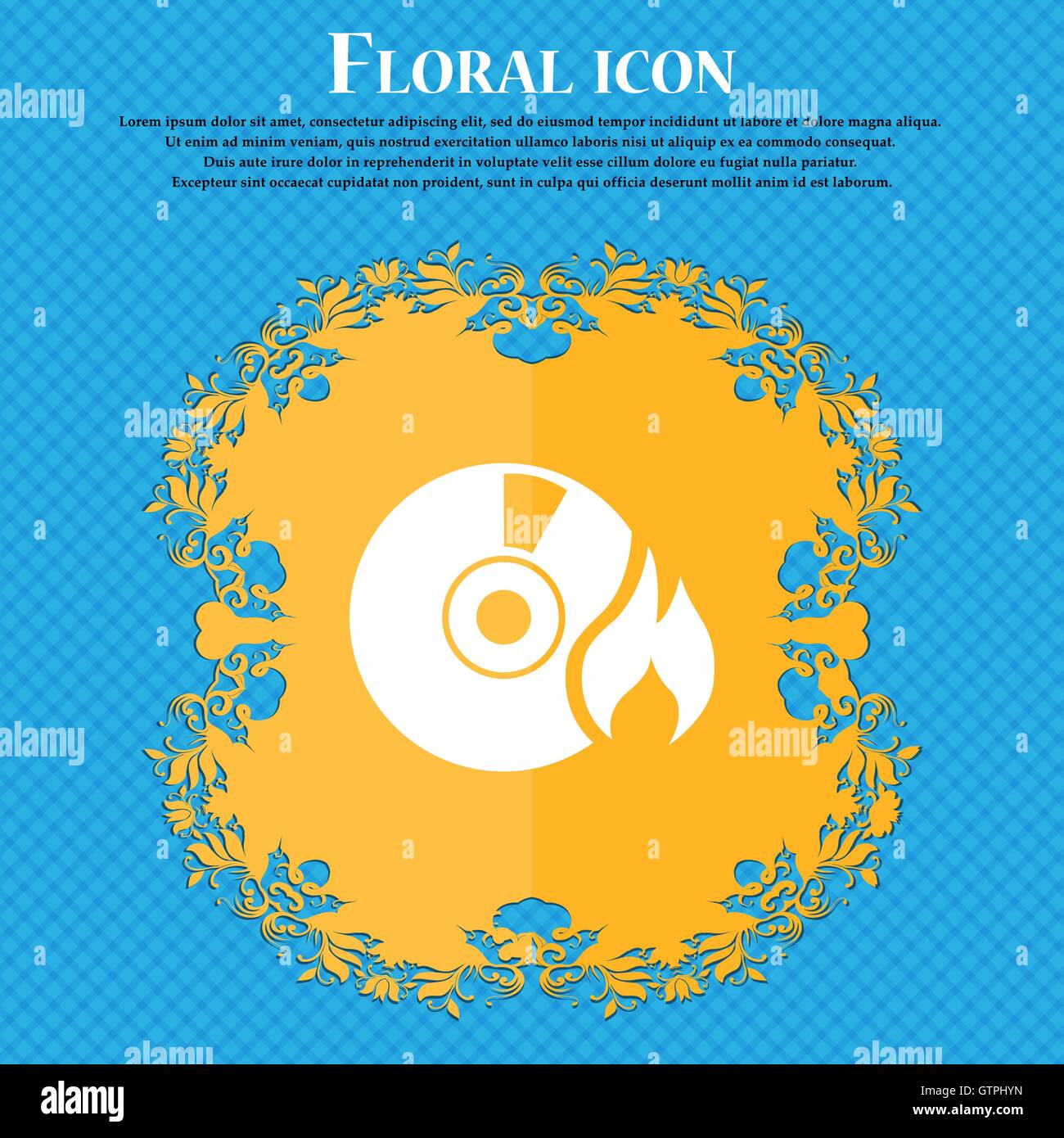 L'icône l'icône CD. Design plat floral sur un fond abstrait bleu avec place pour votre texte. Vector Illustration de Vecteur