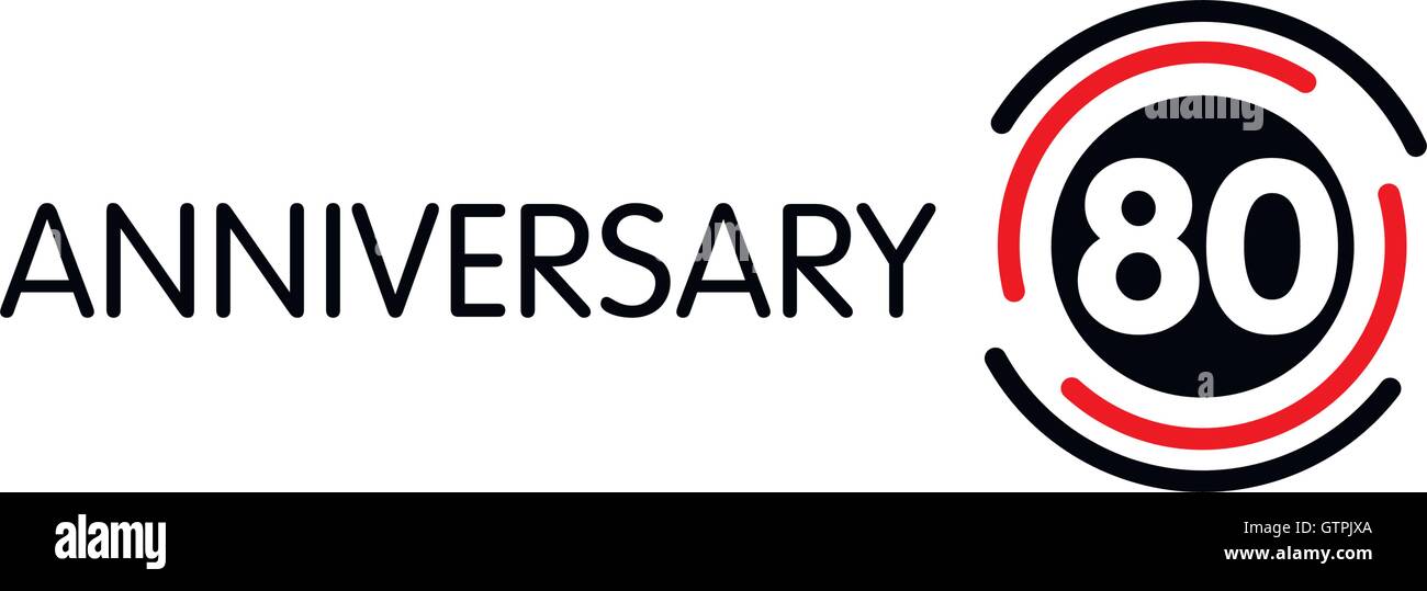 Anniversaire insolite vecteur étiquette. Symbole 70e anniversaire. 80 ans anniversaire logo abstrait. L'arc de cercle en cercle. 80e jubi Illustration de Vecteur