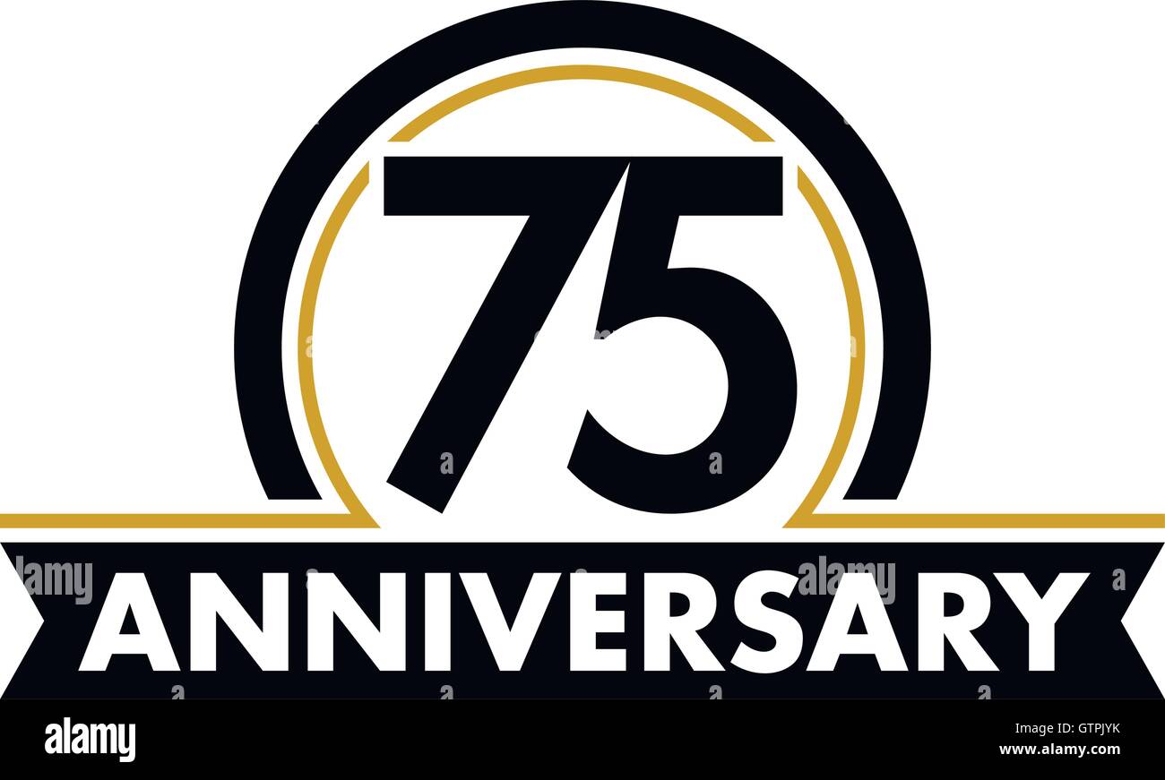 Anniversaire insolite vecteur étiquette. Soixante-cinquième anniversaire symbole. 75 ans anniversaire logo abstrait. L'arc de cercle en cercle. 75e j Illustration de Vecteur