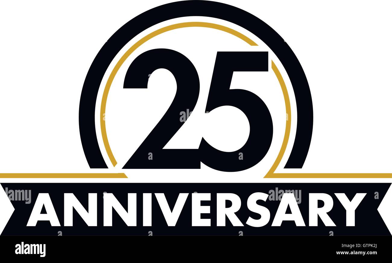 Anniversaire insolite vecteur étiquette. Vingt-cinquième anniversaire symbole. 25 ans anniversaire logo abstrait. L'arc de cercle en cercle. 25e ju Illustration de Vecteur