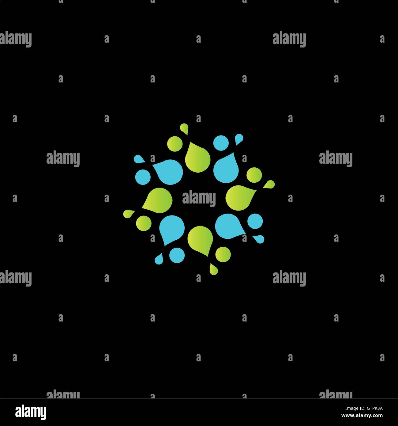 Résumé isolé fleur bleu et vert logo Vector. Logotype des pétales et des feuilles Illustration de Vecteur