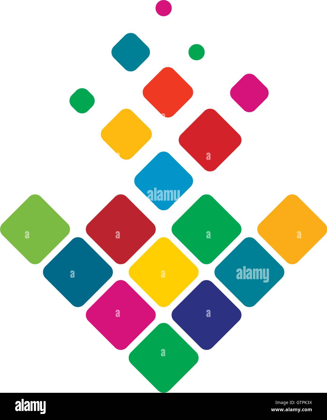 Résumé isolé forme rhombus colorés logo vector mosaïque. Flèche bas géométrique inhabituelle signe. Puzzle coloré lumineux Illustration de Vecteur