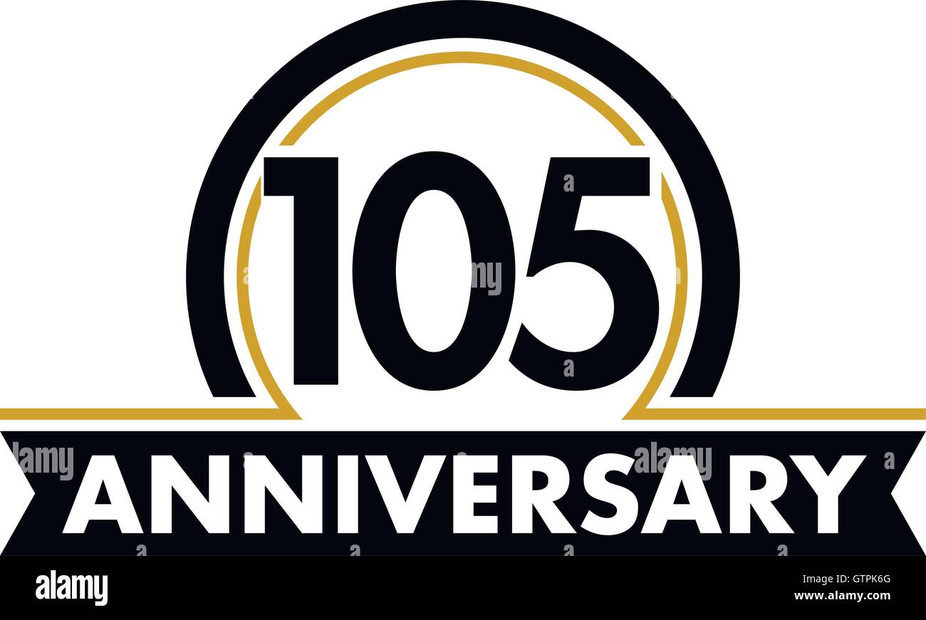 Anniversaire insolite vecteur étiquette. La cent cinquième anniversaire symbole. 105 ans anniversaire logo abstrait. L'arc de cercle en cercle. 1 Illustration de Vecteur