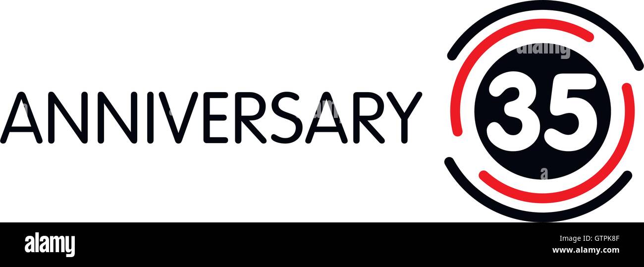 Anniversaire insolite vecteur étiquette. Trente-cinquième anniversaire symbole. 35 ans anniversaire logo abstrait. L'arc de cercle en cercle. 35e ju Illustration de Vecteur