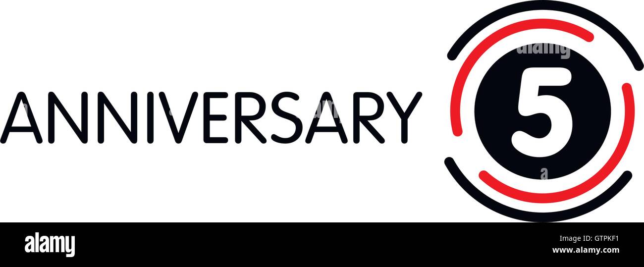 Anniversaire insolite vecteur étiquette. Cinquième anniversaire symbole. 5 ans anniversaire logo abstrait. L'arc de cercle en cercle. 5ème jubilé. Illustration de Vecteur