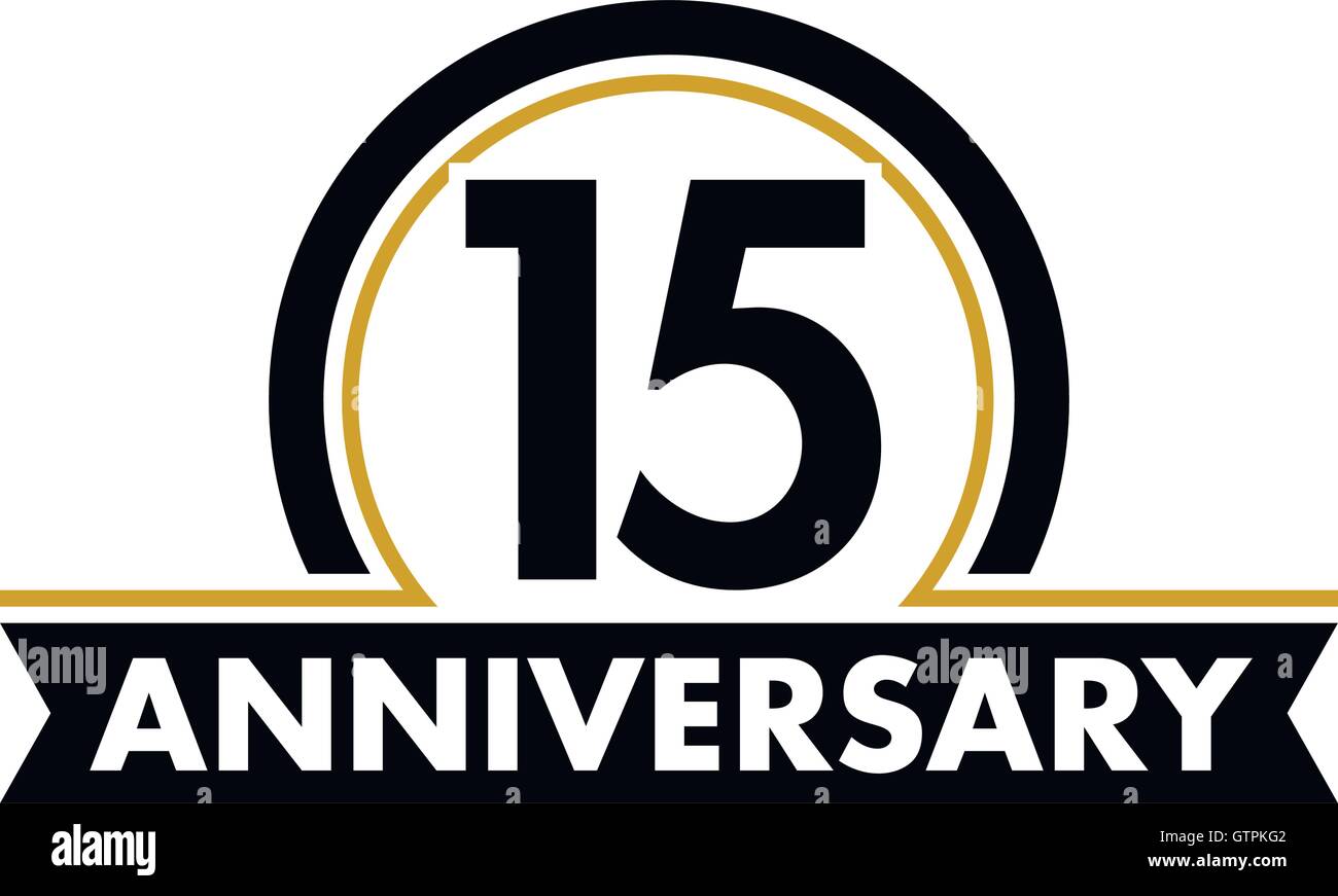 Anniversaire insolite vecteur étiquette. 15e anniversaire de symbole. 15 ans anniversaire logo abstrait. L'arc de cercle en cercle. 15e jubil Illustration de Vecteur