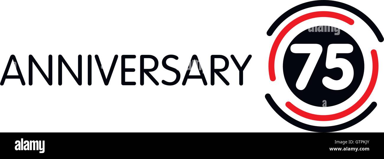 Anniversaire insolite vecteur étiquette. Soixante-cinquième anniversaire symbole. 75 ans anniversaire logo abstrait. L'arc de cercle en cercle. 75e j Illustration de Vecteur