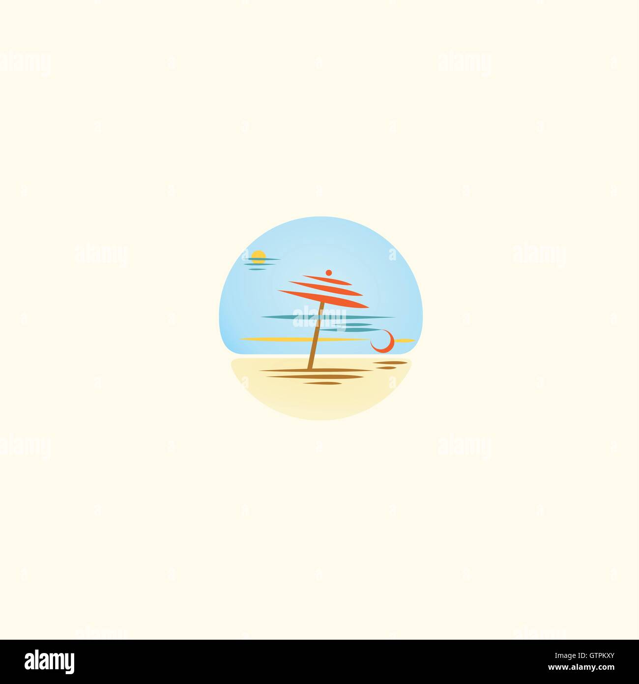 Plage d'été rare vecteur logo. Résumé parapluie logo. L'icône de la plage isolée. Parapluie Orange, plage de sable, parasol beauté vect Illustration de Vecteur