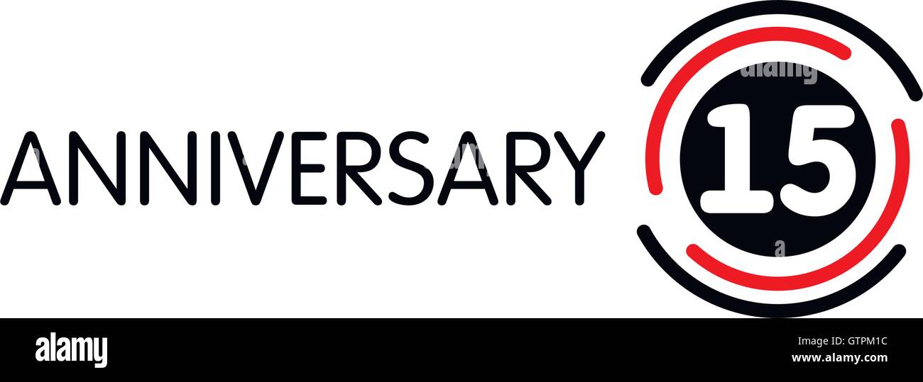 Anniversaire insolite vecteur étiquette. 15e anniversaire de symbole. 15 ans anniversaire logo abstrait. L'arc de cercle en cercle. 15e jubil Illustration de Vecteur