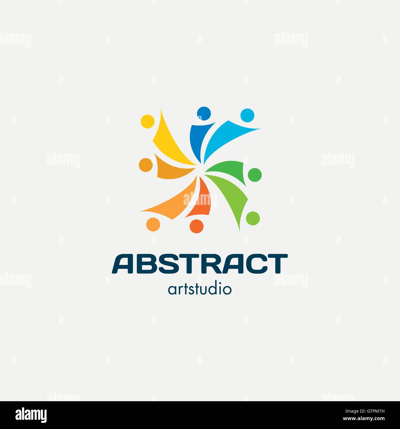 Résumé isolé forme carrée logo vector colorés. Logotype de décoration en spirale. Les gens l'illustration. Illustration de Vecteur