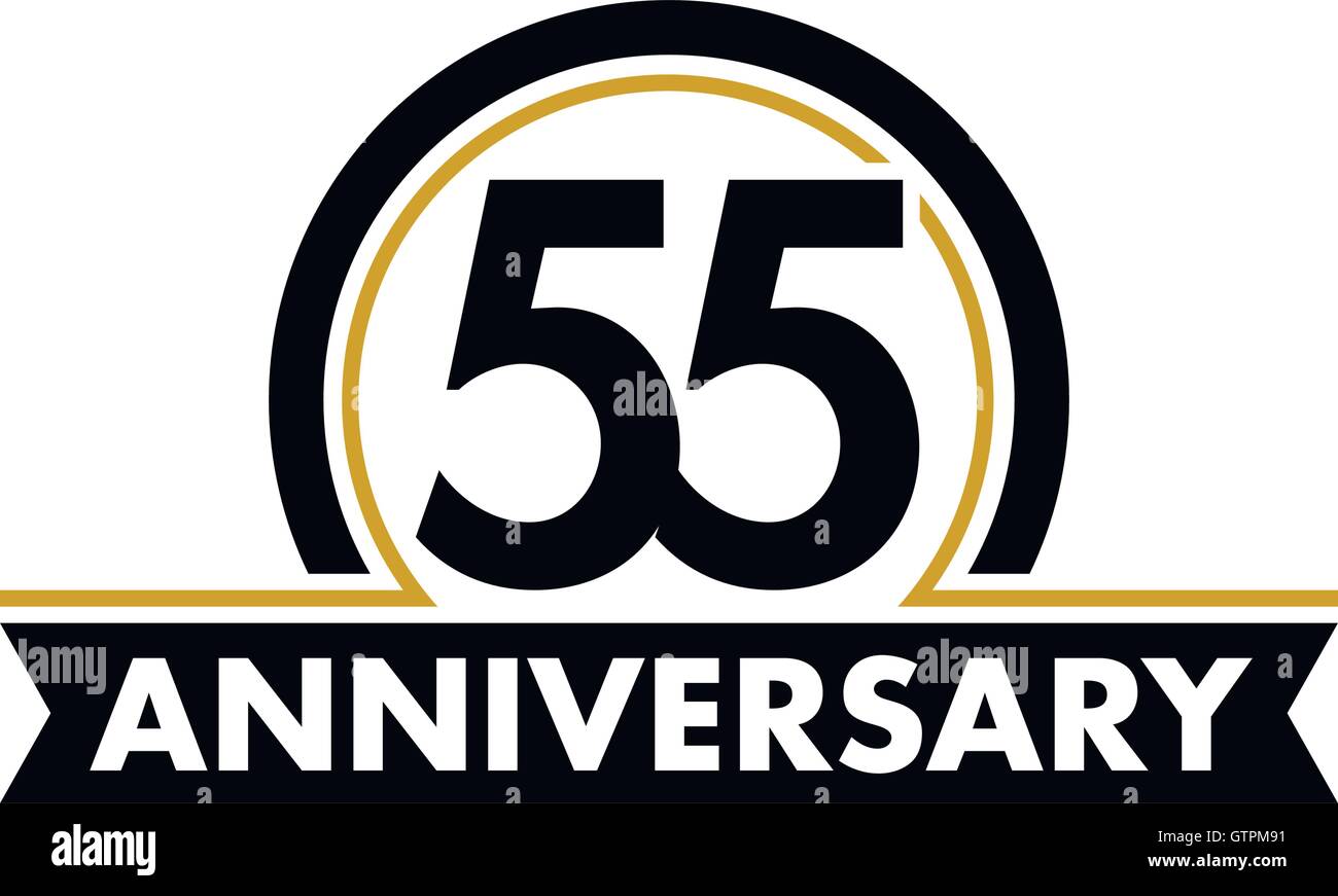 Anniversaire insolite vecteur étiquette. Cinquante-cinquième anniversaire symbole. 55 ans anniversaire logo abstrait. L'arc de cercle en cercle. 55e jub Illustration de Vecteur