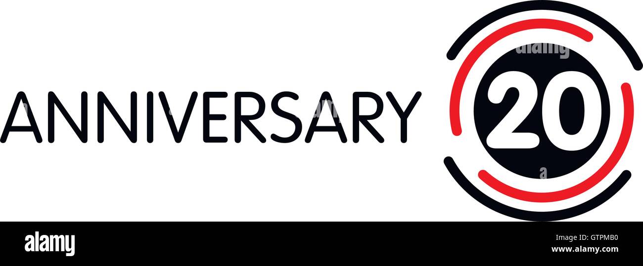 Anniversaire insolite vecteur étiquette. 20e anniversaire du symbole. 20 ans anniversaire logo abstrait. L'arc de cercle en cercle. 20e jubil Illustration de Vecteur