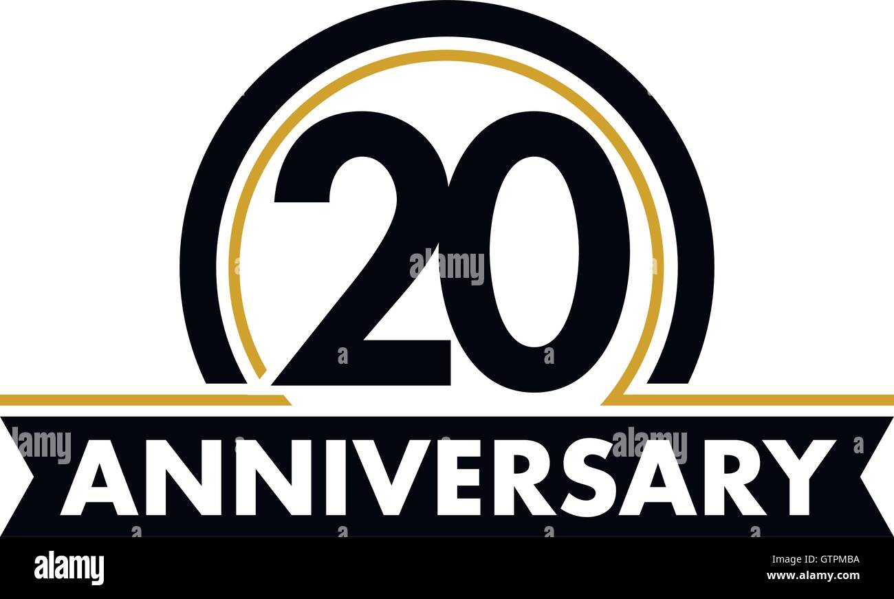 Anniversaire insolite vecteur étiquette. 20e anniversaire du symbole. 20 ans anniversaire logo abstrait. L'arc de cercle en cercle. 20e jubil Illustration de Vecteur