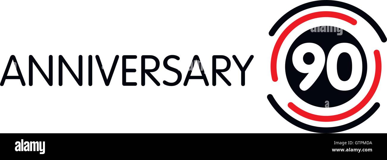 Anniversaire insolite vecteur étiquette. Quatre-vingt-dixième anniversaire symbole. 90 ans anniversaire logo abstrait. L'arc de cercle en cercle. 90e jubil Illustration de Vecteur