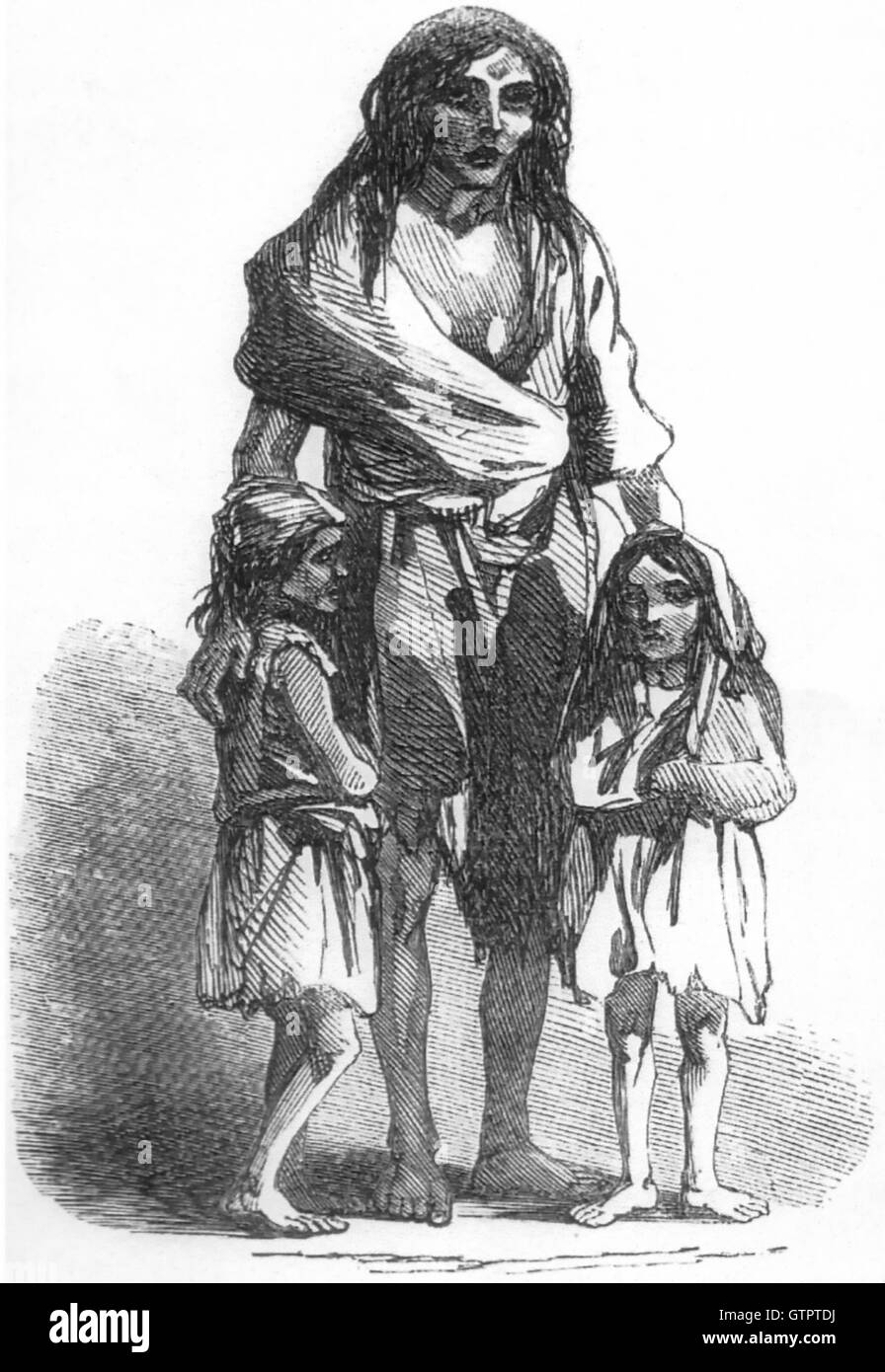 La gravure DE LA GRANDE FAMINE irlandaise de Bridget O'Donnell de l'Illustrated London News du 22 décembre 1849 qui a accompagné son histoire déchirante de l'expulsion et des décès. Banque D'Images