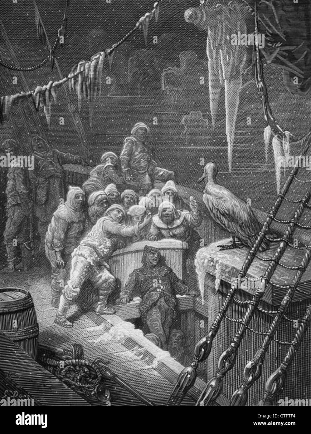 La Rime of the Ancient Mariner de Samuel Taylor Coleridge. Gravure de Gustave Dore pour l'édition 1876 du poème montrant les marins et l'Albatros Banque D'Images