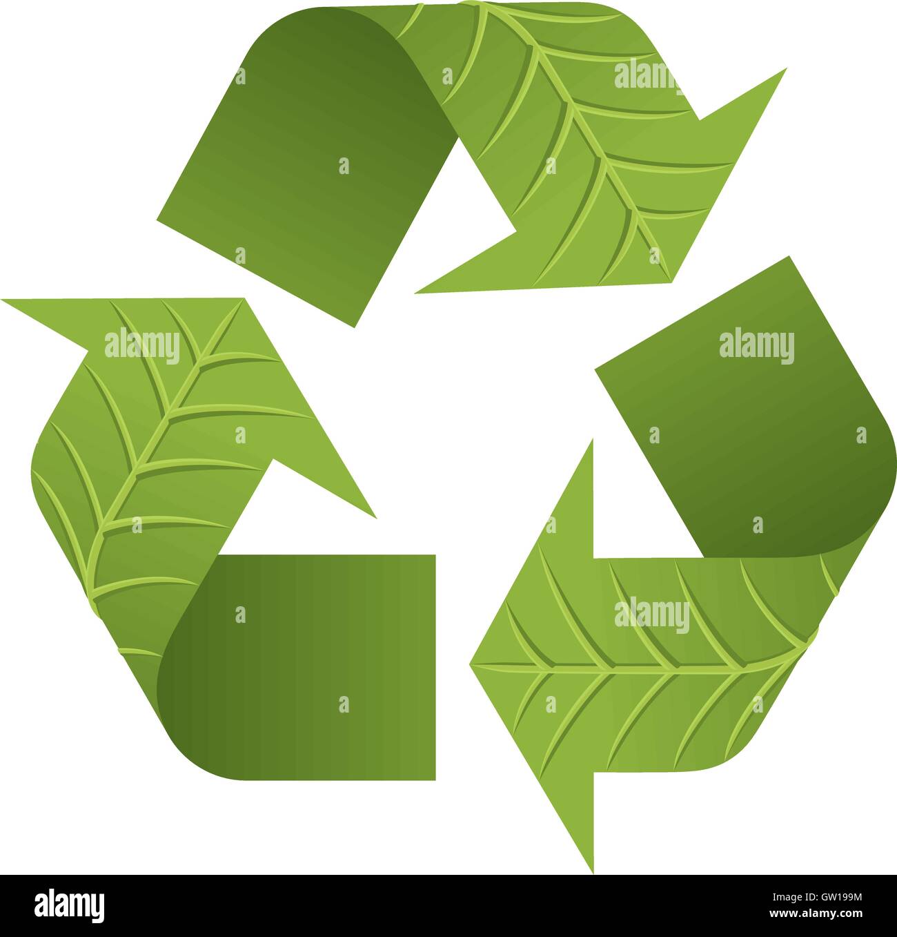 Leaf Logo de recyclage graphique de scénario. L'emblématique logo de recyclage avec une texture de la feuille réaliste. Fichier vectoriel entièrement évolutive. Illustration de Vecteur