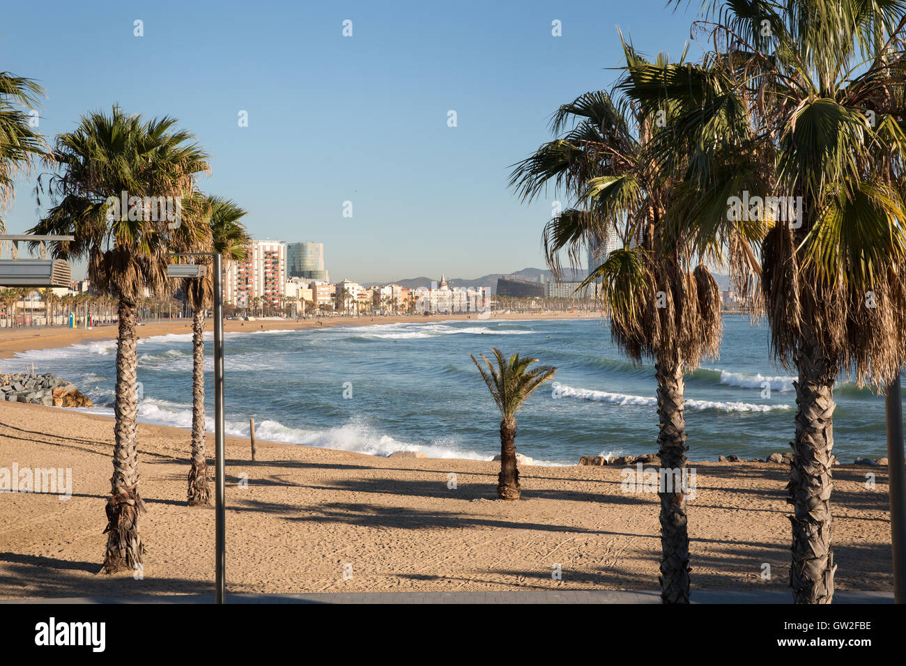 La plage de Barcelone, Barcelone, Espagne. Banque D'Images