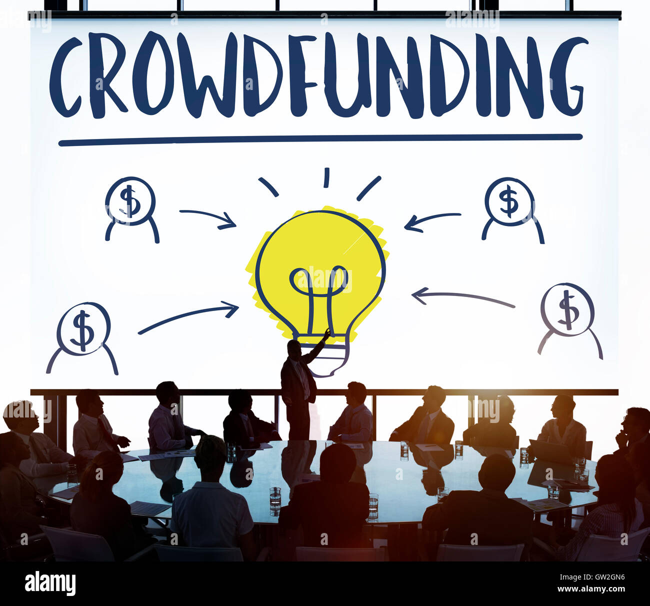 Ampoule d'affaires argent Crowdfunding Concept Graphique Banque D'Images