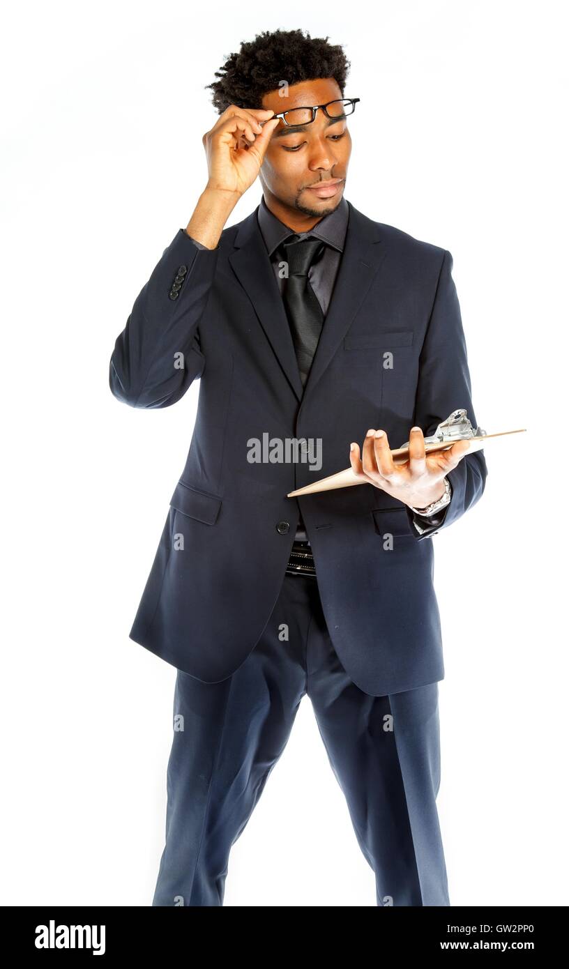 Belle afro-american business man posing in studio Banque D'Images
