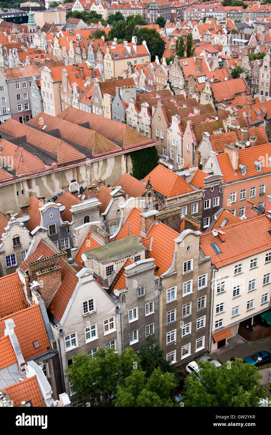 Vue de la ville d'une hauteur, Gdansk, Pologne, l'Europe. Banque D'Images