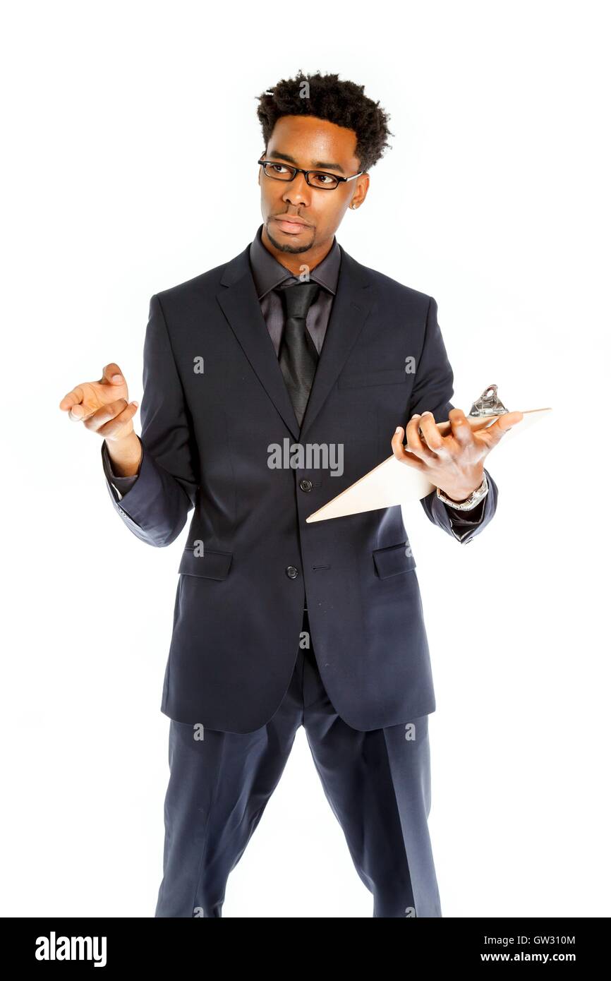 Belle afro-american business man posing in studio Banque D'Images