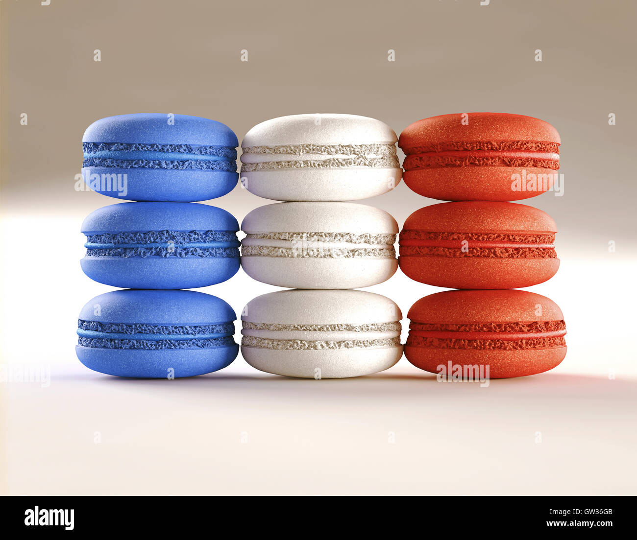 Bleu, blanc et rouge de macarons. Banque D'Images