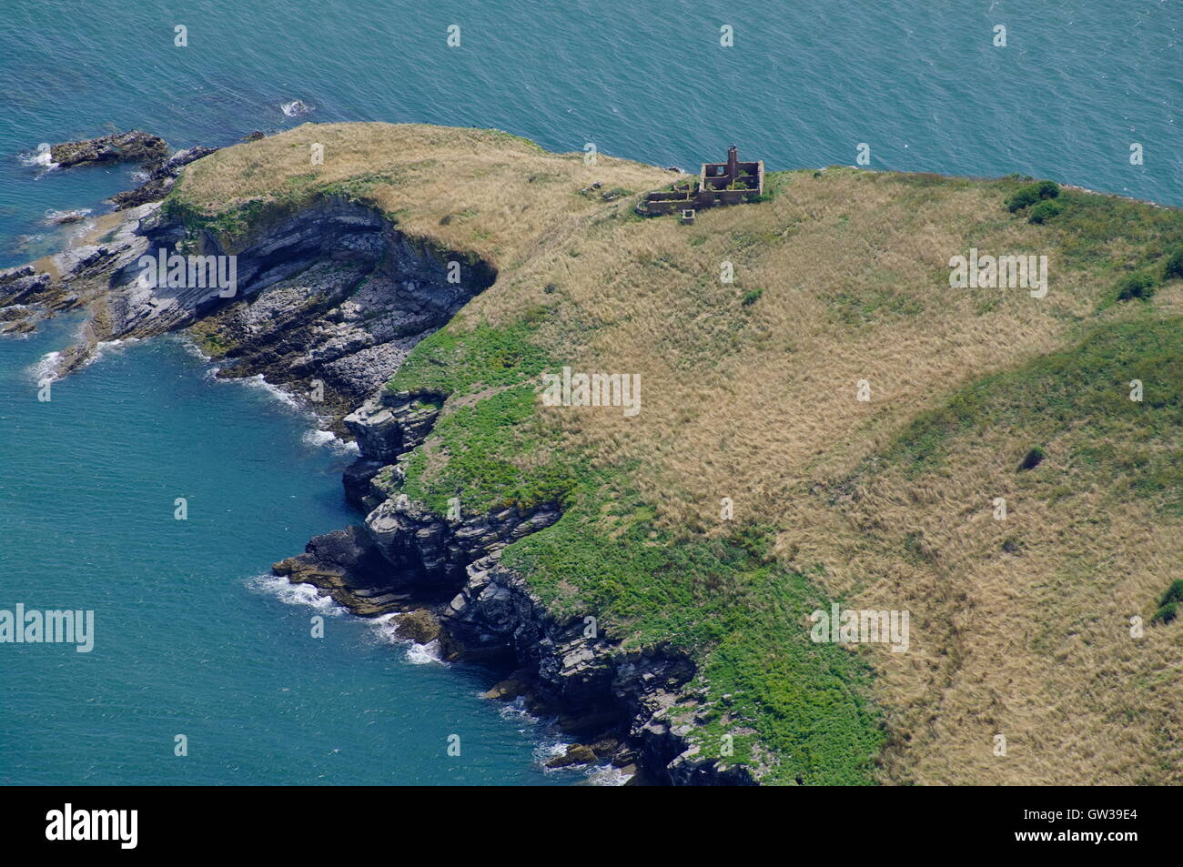 Vue aérienne de l'île de macareux, Anglesey, Pays de Galles, Banque D'Images