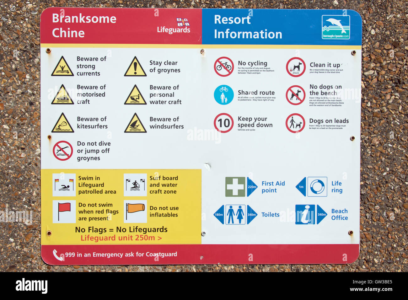 Resort Informations et conseils de sauveteur, Branksome Chine, Dorset. Banque D'Images