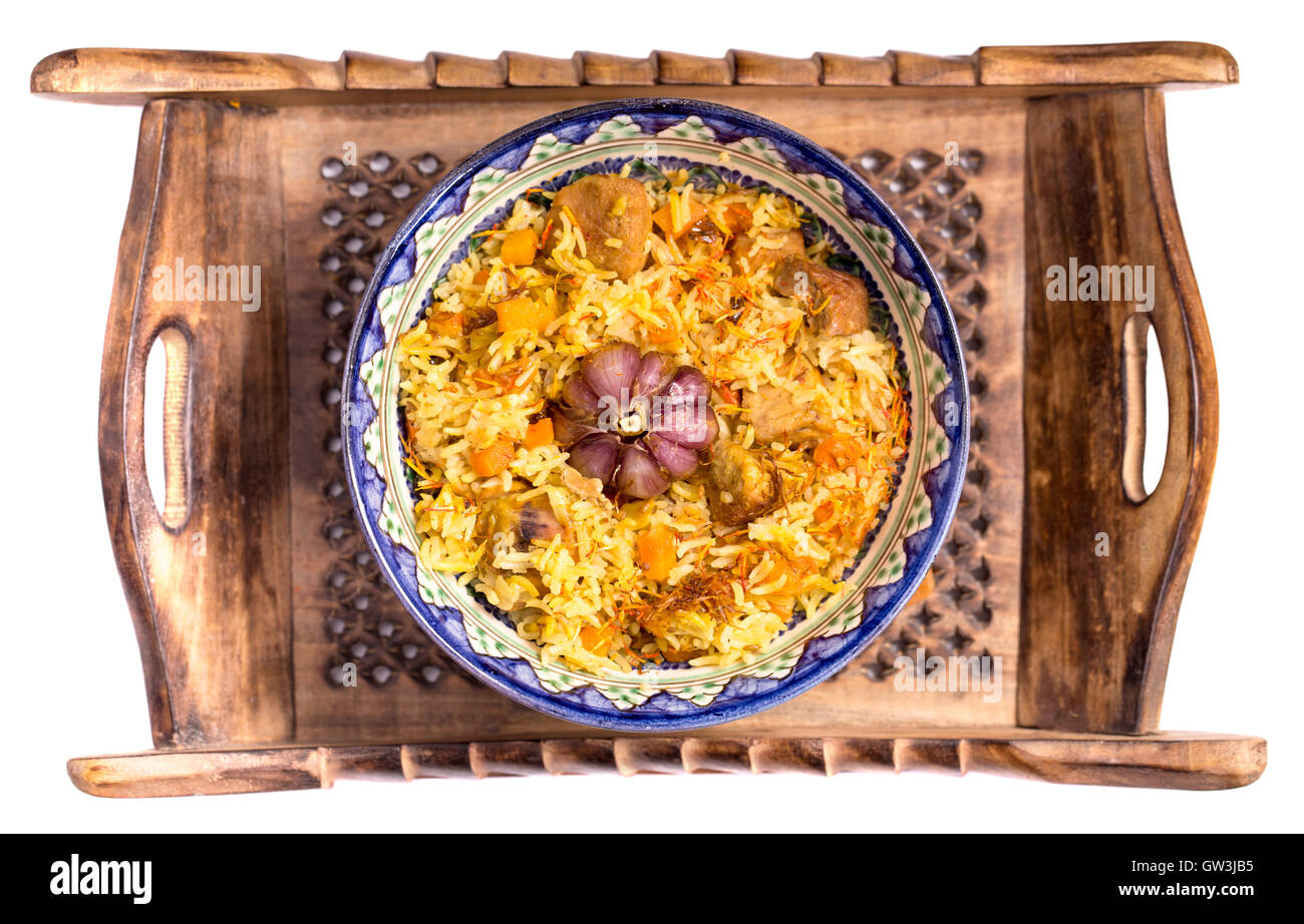 Riz pilaf oriental top view isolated Banque D'Images