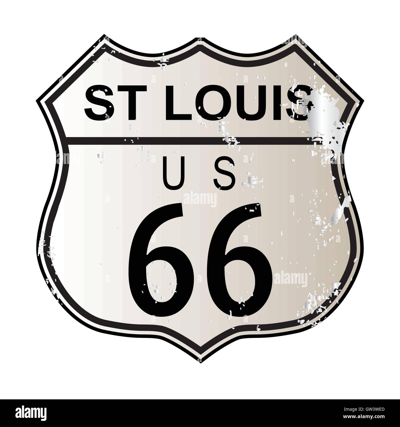 St Louis Route 66 Panneau de circulation sur un fond blanc et la légende nous itinéraire 66 Illustration de Vecteur
