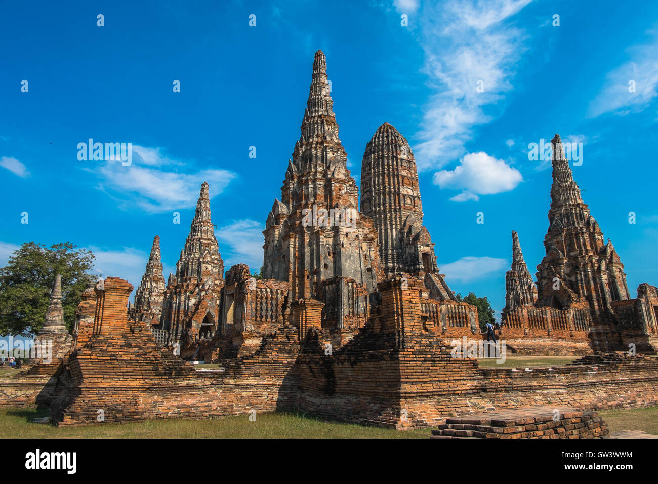 Temple thaï au wat Chaiwatthanaram, Ayutthaya, Thaïlande, Banque D'Images