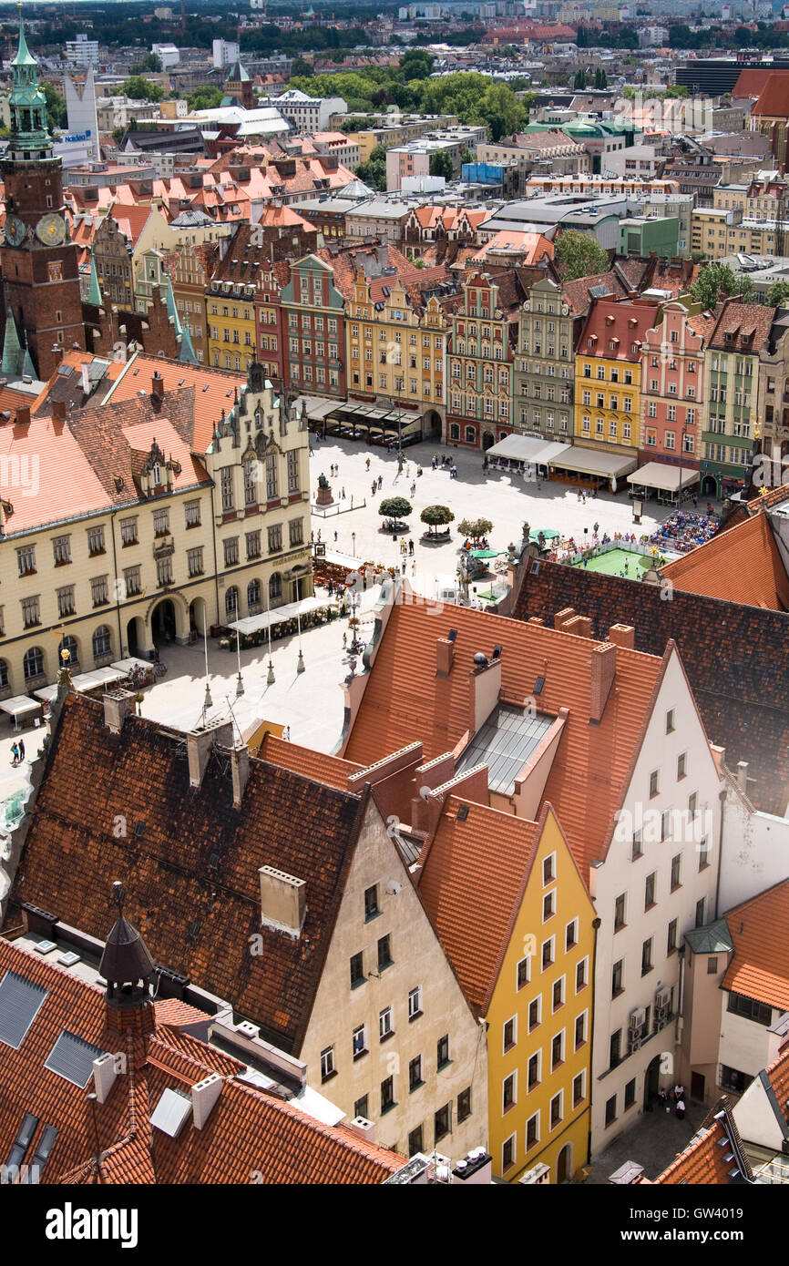 Vue de la ville d'une hauteur, Wroclaw, Pologne, l'Europe. Banque D'Images