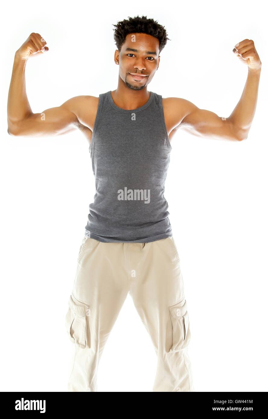 Belle afro-american man posing in studio Banque D'Images