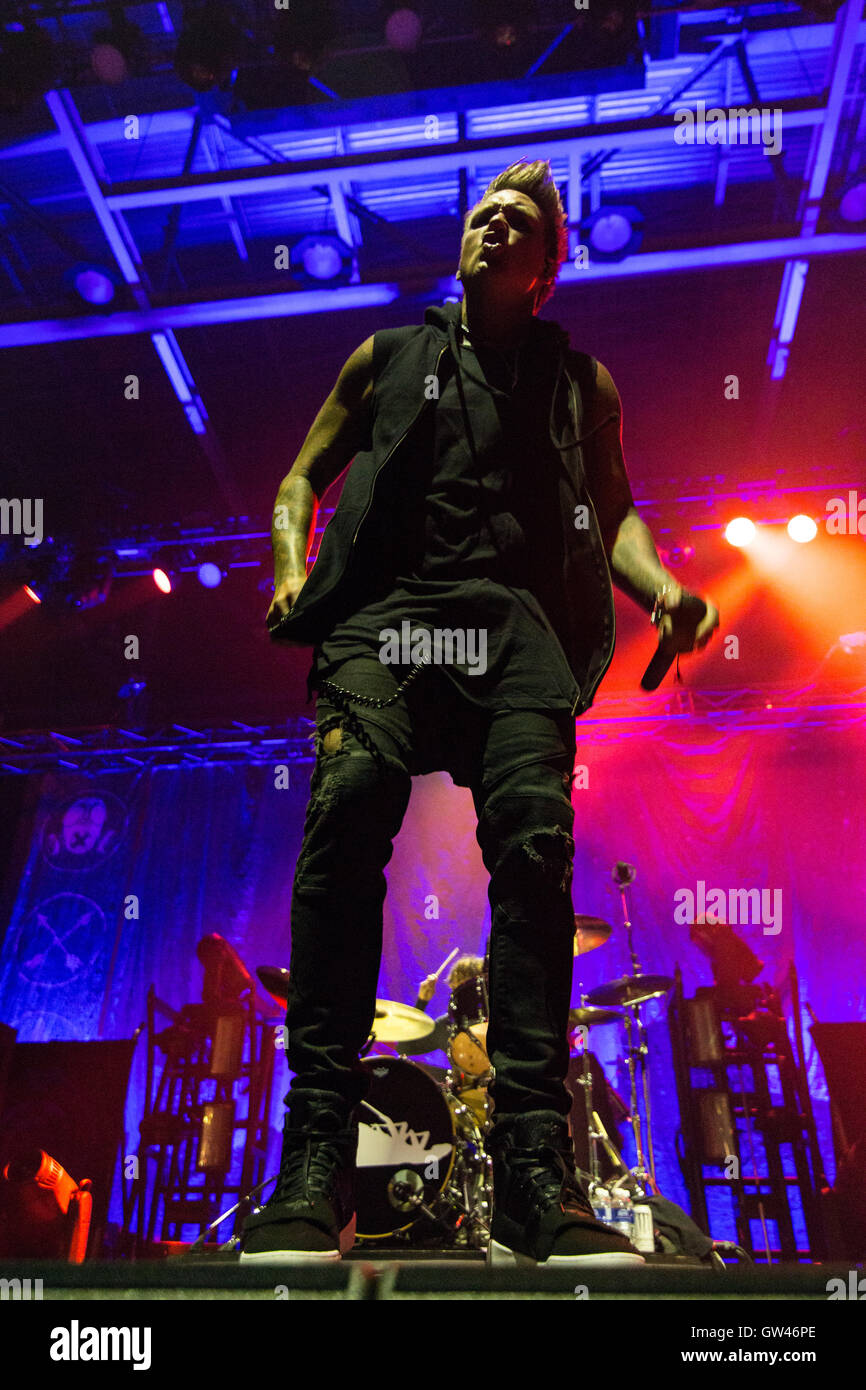 Jacoby Shaddix de Papa Roach à Abbotsford Center le 9 septembre 2016 Banque D'Images