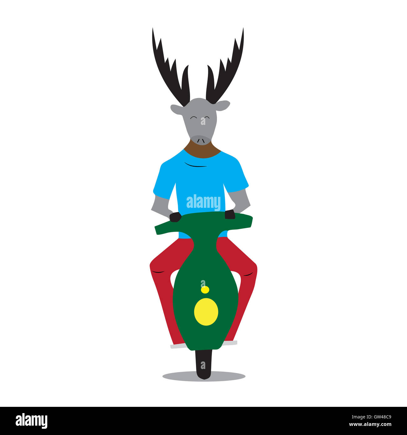 Hipster deer sur un cyclomoteur. Hipster animal voyage personnage à moto, vector illustration Banque D'Images