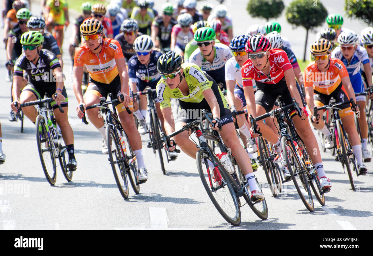 Madrid, Espagne. 11 Septembre, 2016. Chef de peloton rides pendant la course d'une journée de la femme de l'UCI World Tour 'Madrid Challenge" le 11 septembre 2016 à Madrid, Espagne. Crédit : David Gato/Alamy Live News Banque D'Images