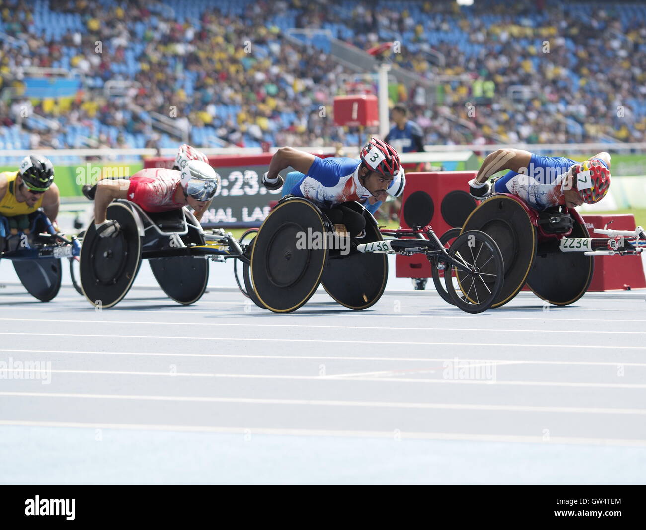 Rio de Janeiro, Brésil. Sep 11, 2016. Jeux Paralympiques de Rio, les hommes du 5000 m T54 final. Credit : PhotoAbility/Alamy Live News Banque D'Images