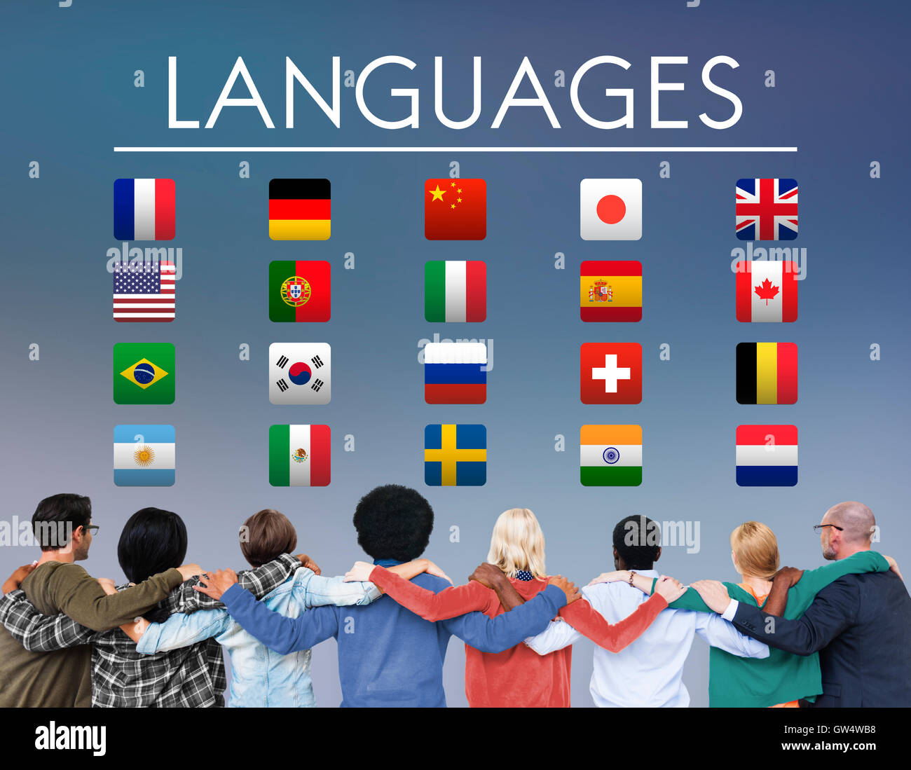 Concept d'affichage Drapeau Langues internationales Banque D'Images